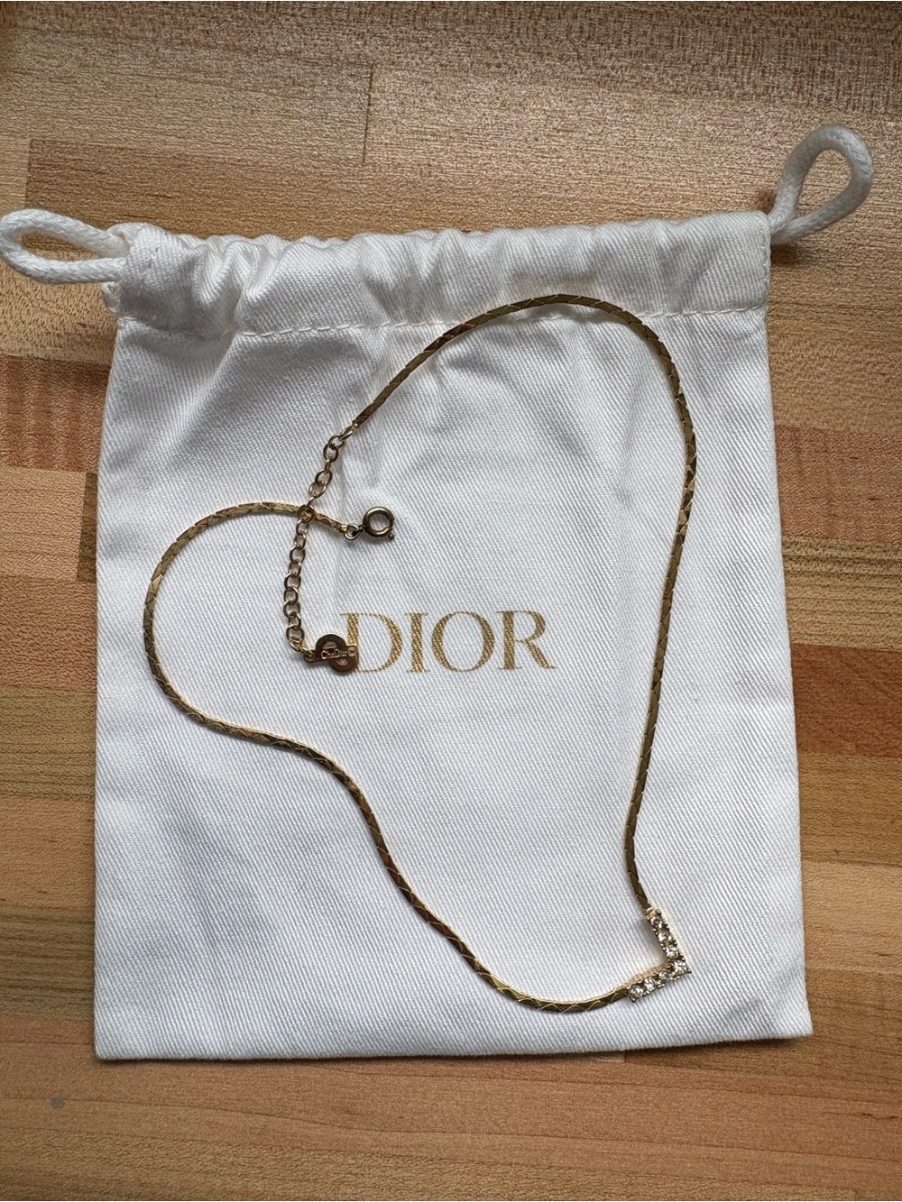 Authentic Vintage Dior V-Chevron Rhinestone Necklace + Dior Fabric Dust Bag